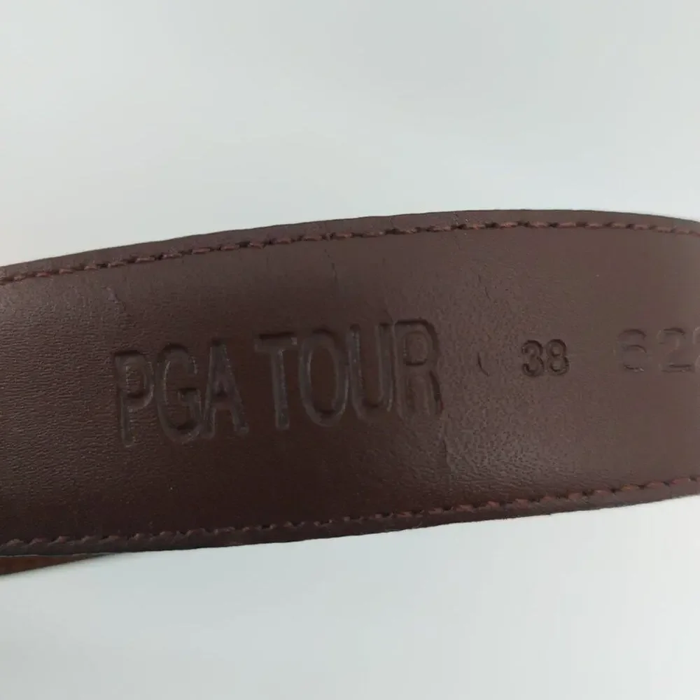 Brown Leather PGA Tour Men's Top Grain Belt silver Buckle 38